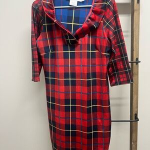 Gretchen Scott Designs Red Plaid Long Sleeve Dress